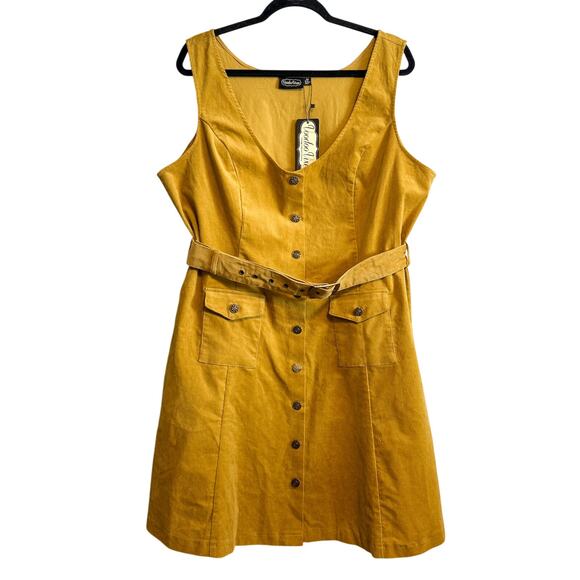 Voodoo Vixen Corduroy A-Line Button Front Dress Mustard NWT Size 3X US 16/18 - Picture 4 of 15